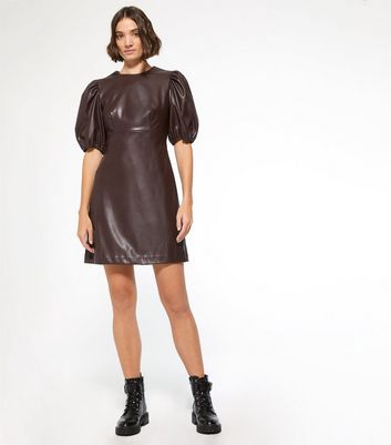 leather puff dress