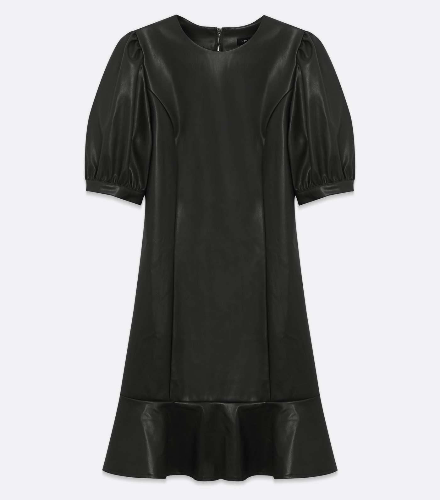 Black Leather-Look Ruffle Hem Mini Dress Image 5
