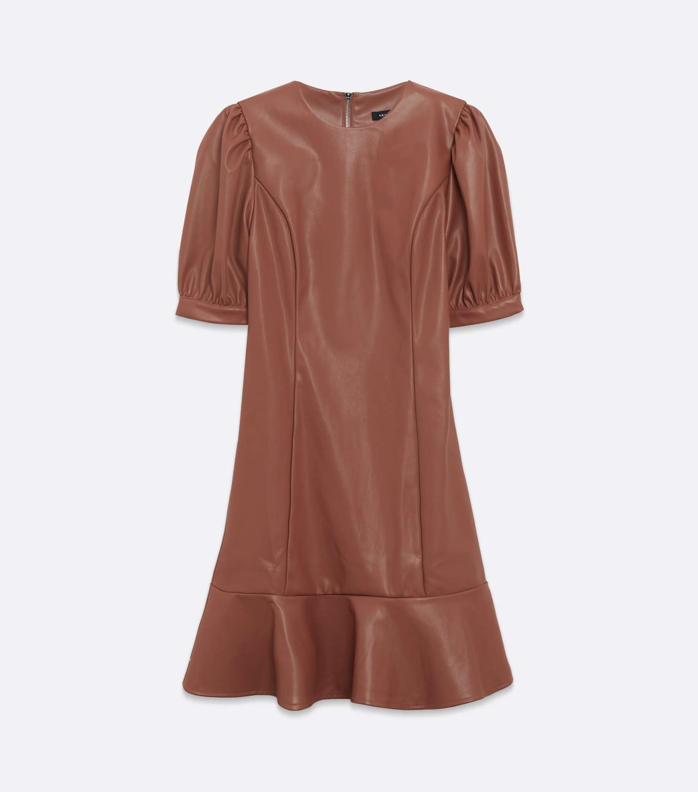 Mid Pink Leather-Look Ruffle Hem Mini Dress Image 5