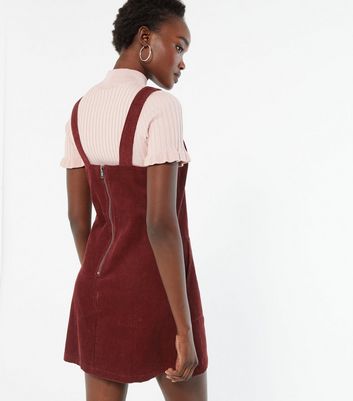 new look burgundy cord pinafore