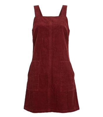 new look burgundy cord pinafore