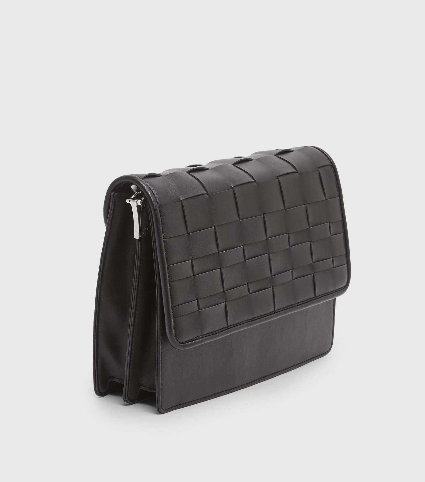 Black Leather-Look Woven Cross Body Bag  Image 4