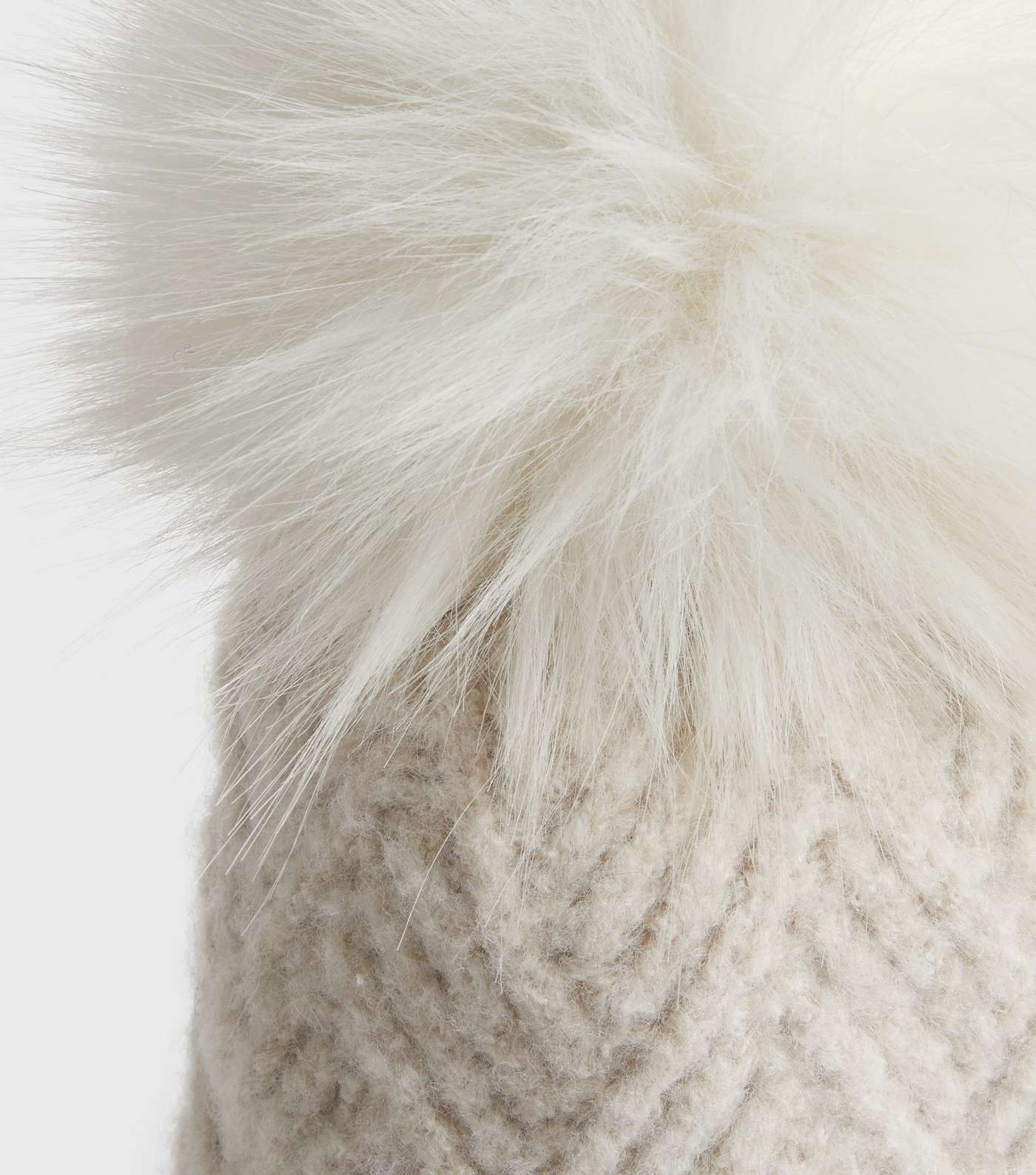 Cream Soft Chevron Knit Faux Fur Bobble Hat  Image 3