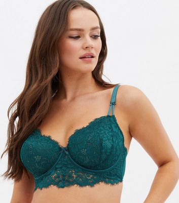 Dark Green DD+ Eyelash Lace Demi Bra