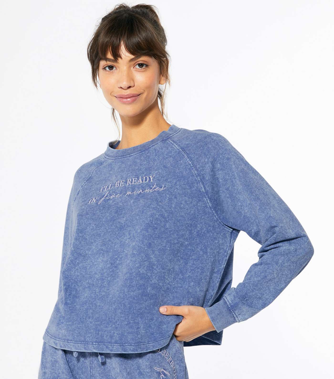 Blue Acid Wash Ready Logo Lounge Sweatshirt