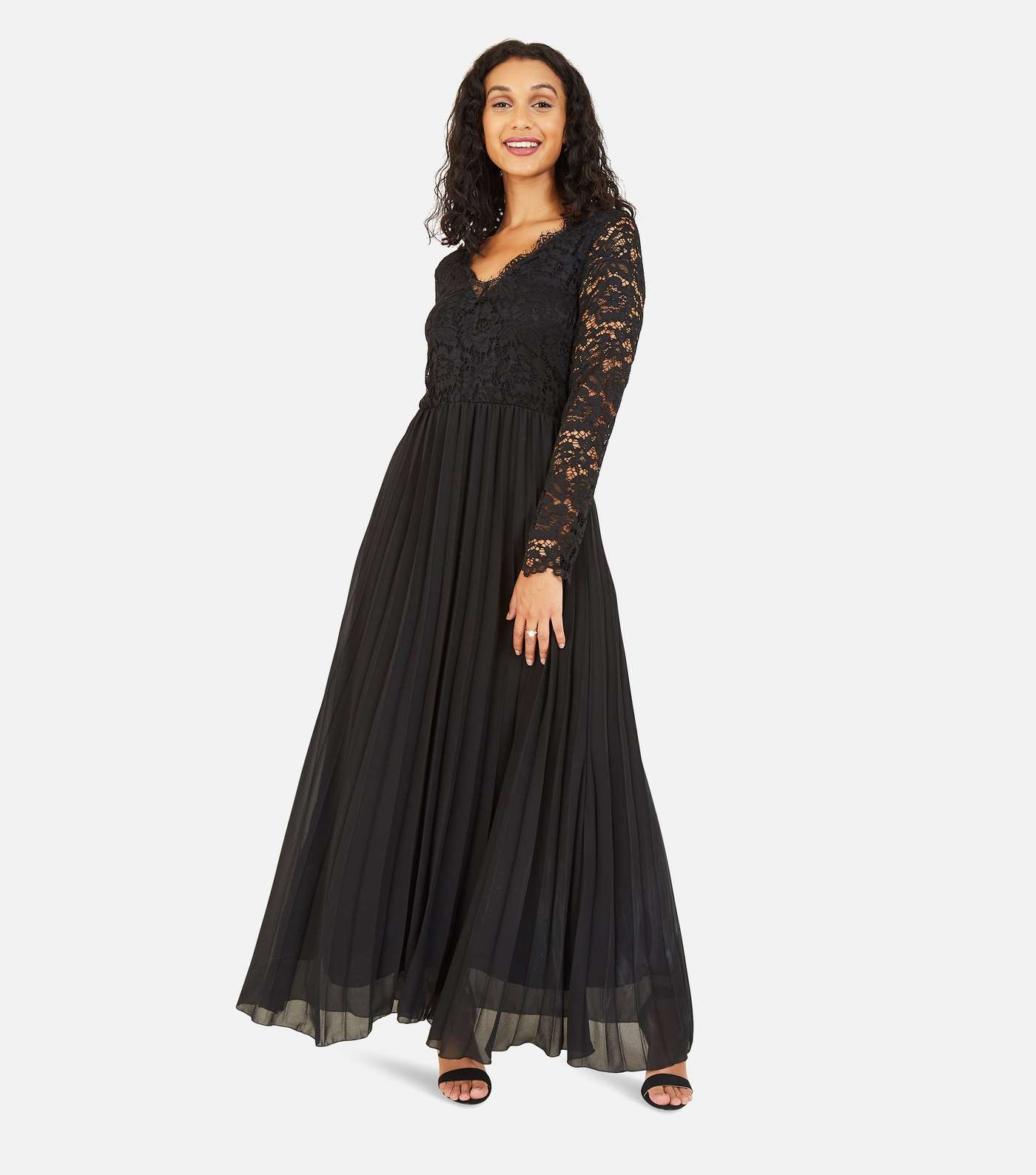 Mela Black Lace Pleated Maxi Dress