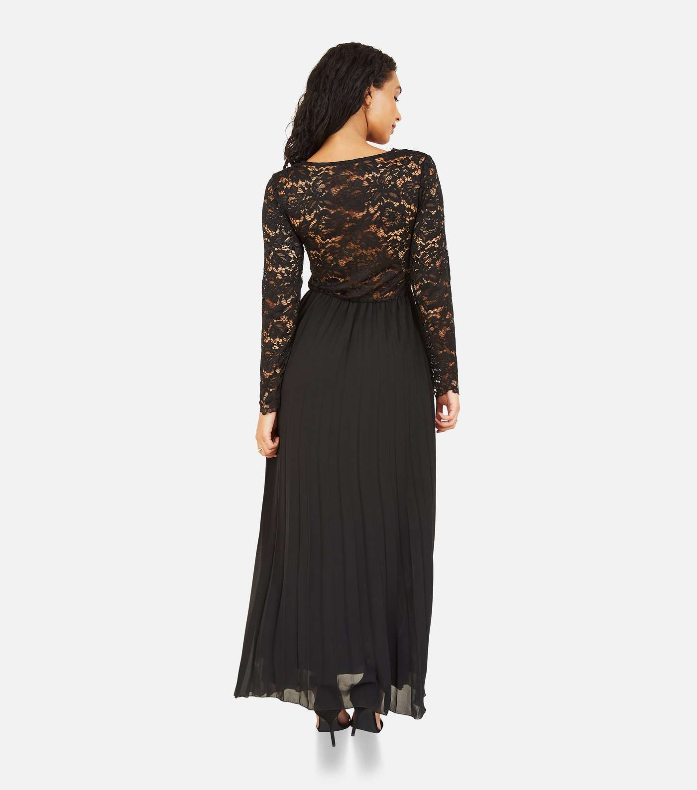 Mela Black Lace Pleated Maxi Dress Image 3