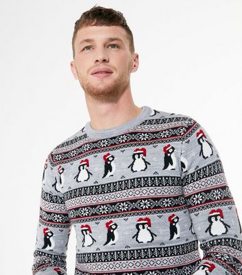 Grey Fair Isle Penguin Christmas Jumper 