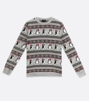 Grey Fair Isle Penguin Christmas Jumper 
