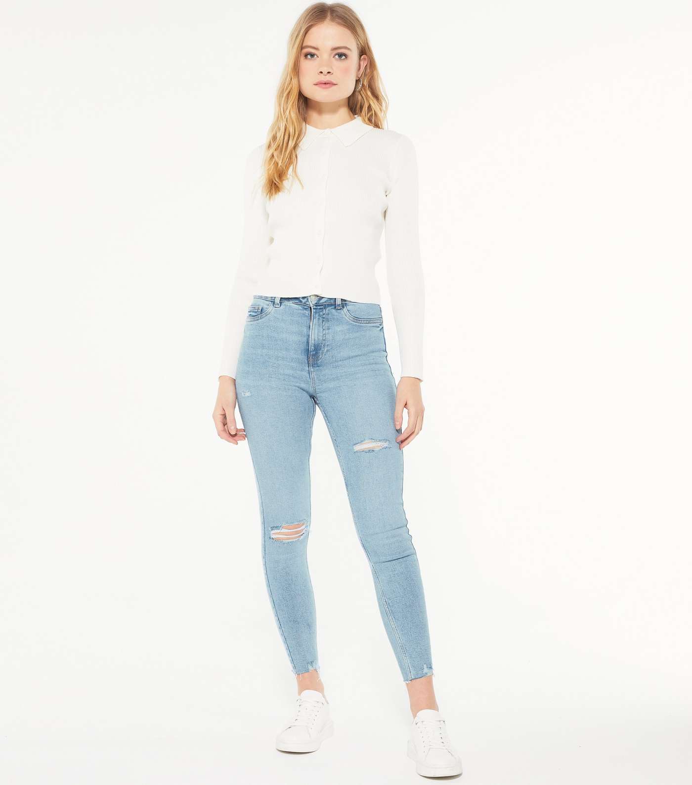Pale Blue Ripped High Waist Hallie Super Skinny Jeans