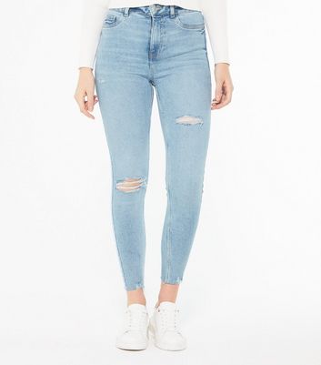 Pale Blue Ripped High Waist Hallie Super Skinny Jeans New Look