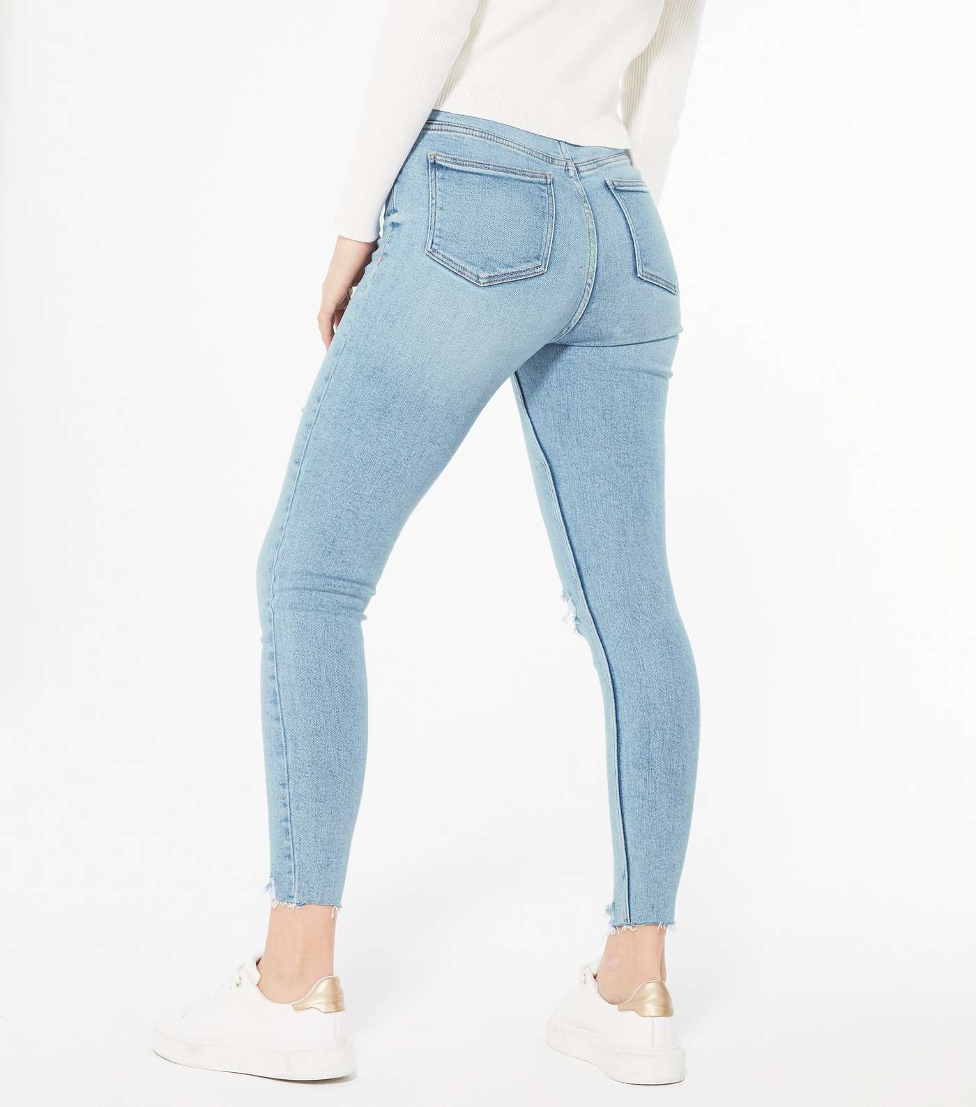 Pale Blue Ripped High Waist Hallie Super Skinny Jeans Image 3