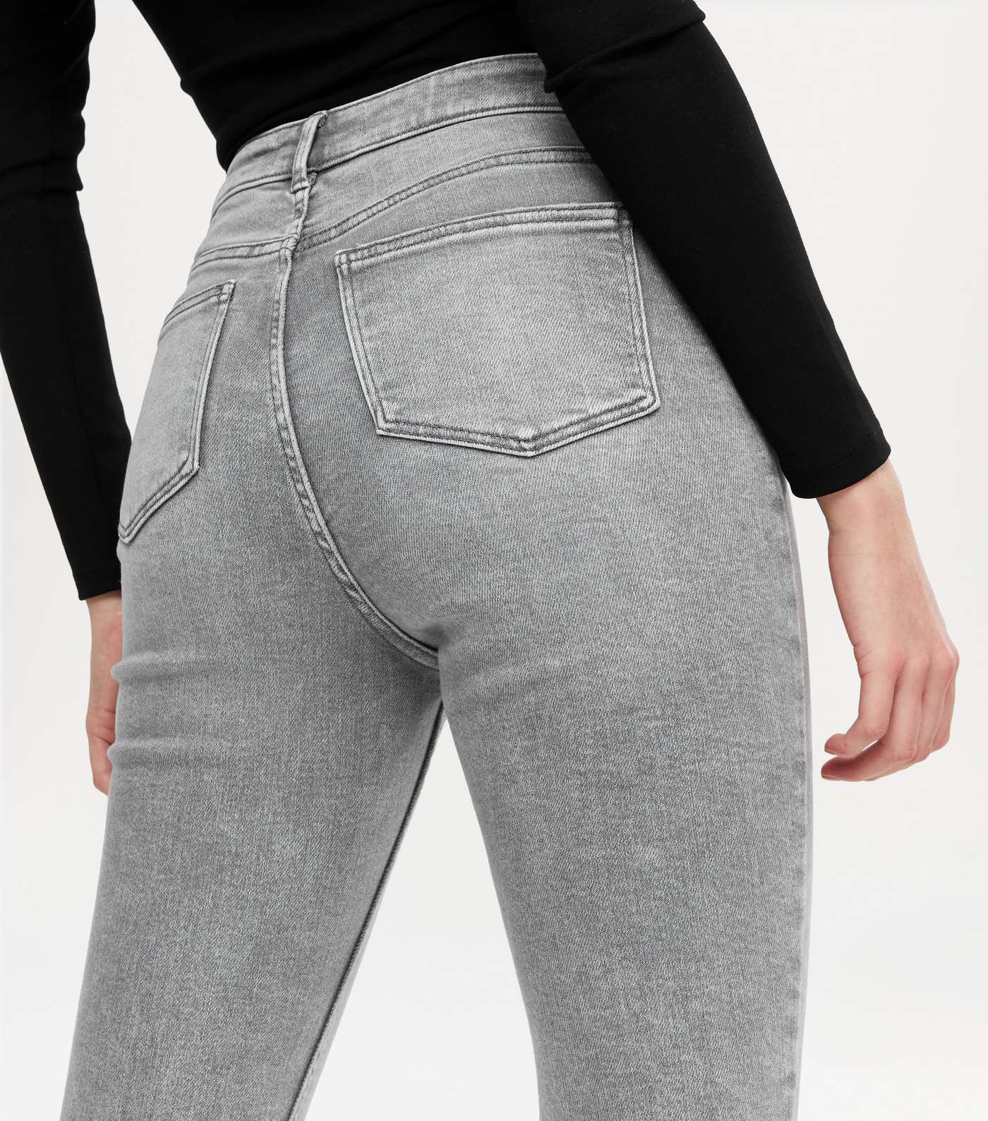 Grey High Waist Ripped Hallie Super Skinny Jeans Image 4
