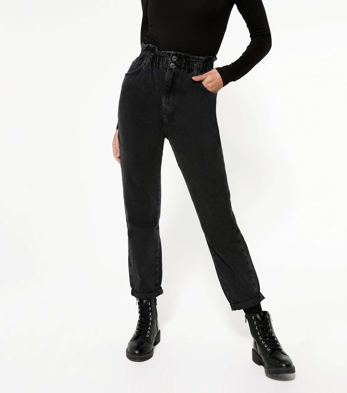 Black Elasticated High Waist Dayna Tapered Jeans Image 2
