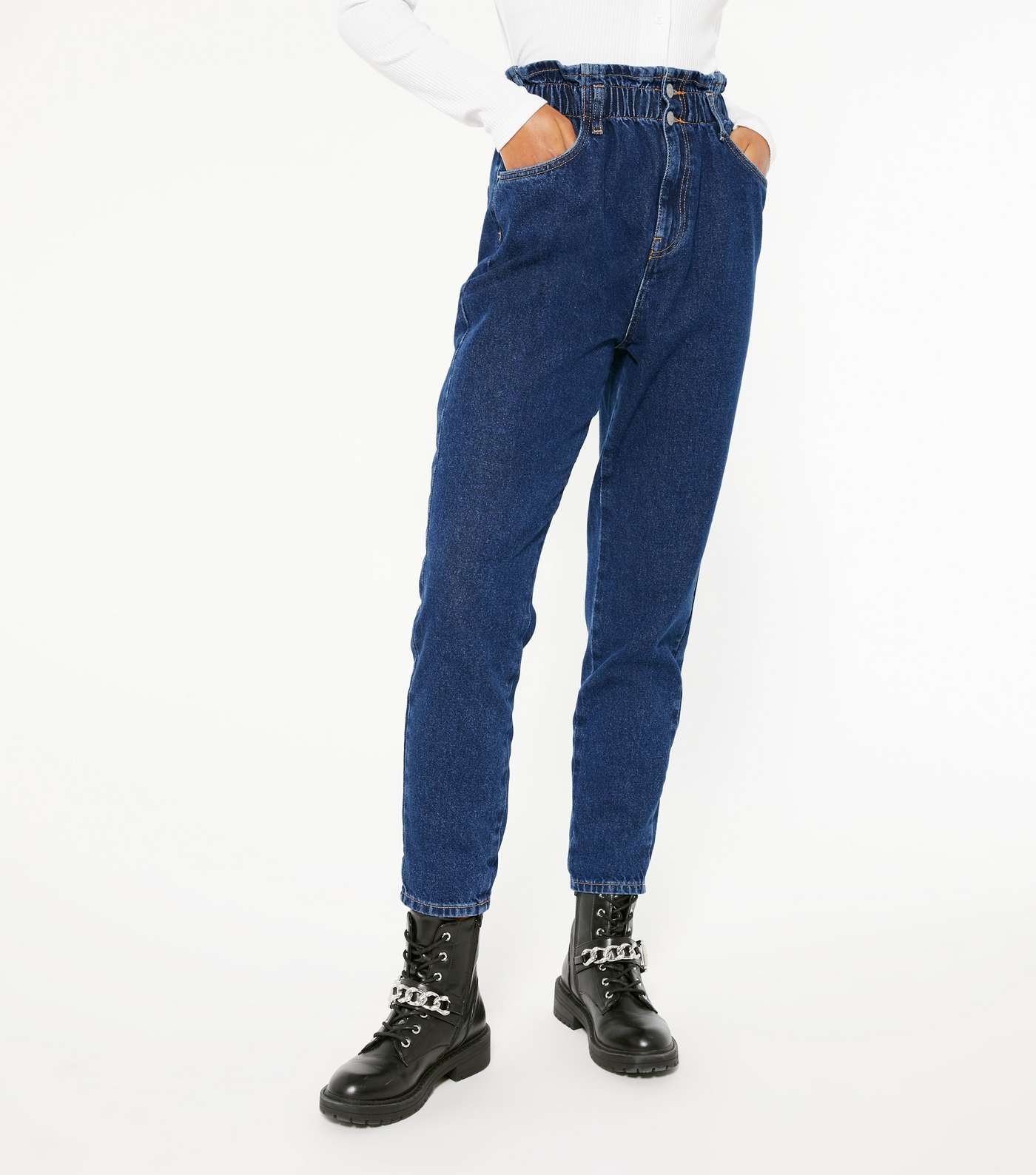 Blue Rinse Wash Elasticated High Waist Dayna Tapered Jeans Image 2