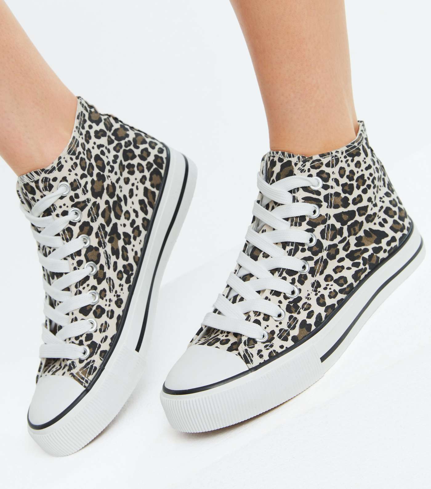 Stone Leopard Print Canvas High Top Trainers Image 2