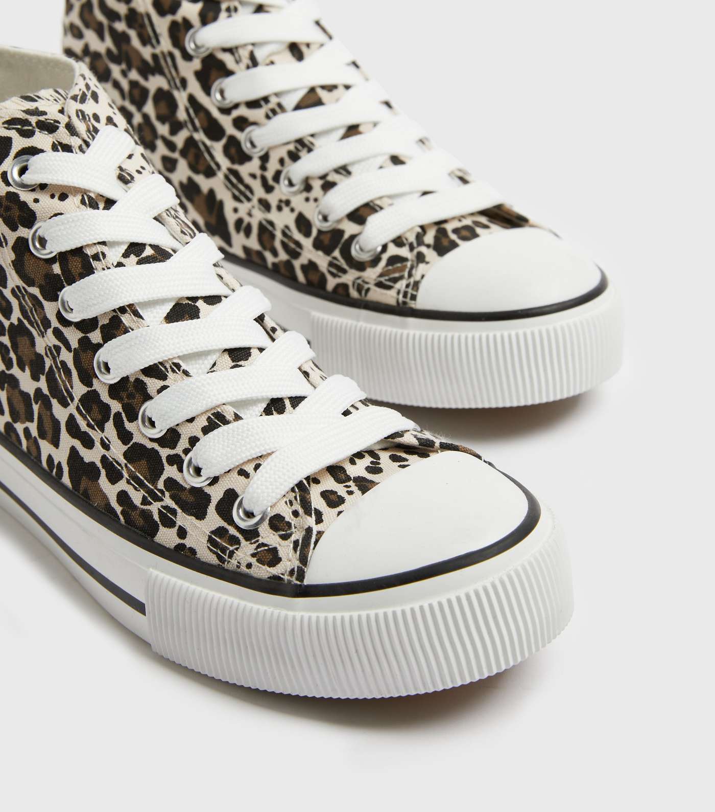 Stone Leopard Print Canvas High Top Trainers Image 4
