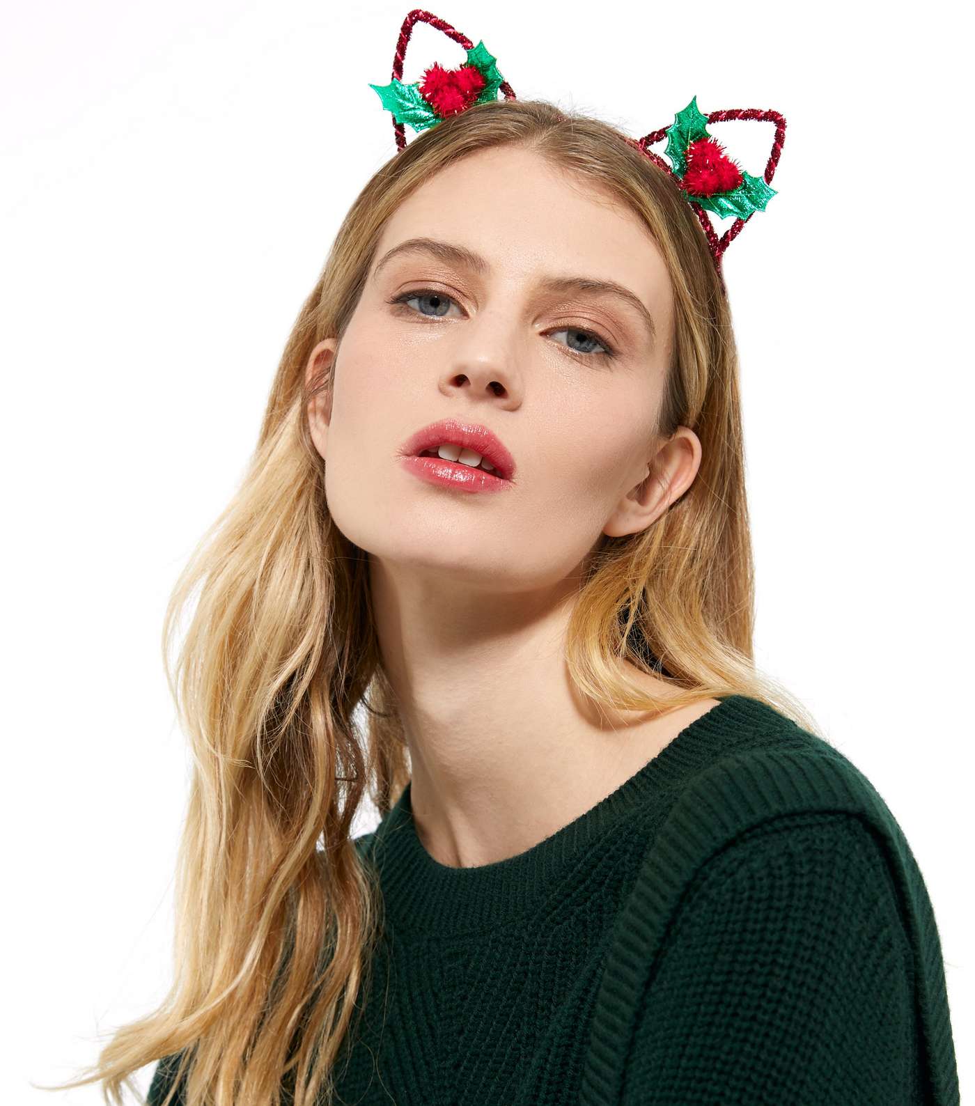 Red Christmas Tinsel Holly Cat Ears  Image 2