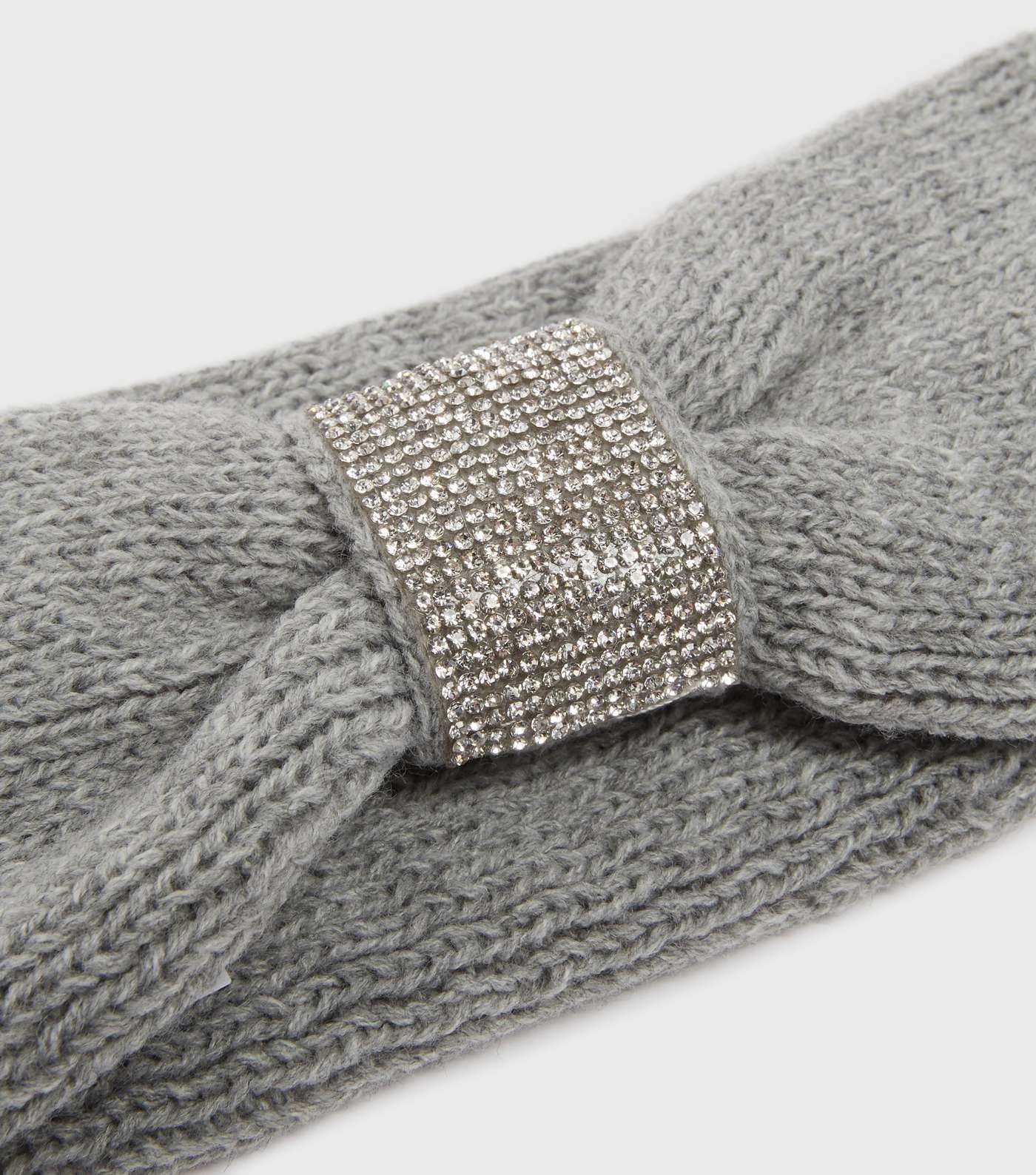 Grey Knit Diamanté Trim Knit Headband Image 2