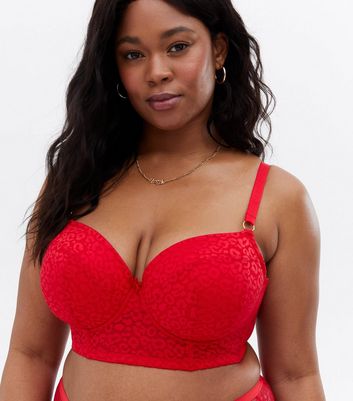 New Look Red Lace Layered Push Up Bra (£7) ❤ liked on Polyvore featuring  intimates, bras, red pattern, red lacy bra, red bra, …