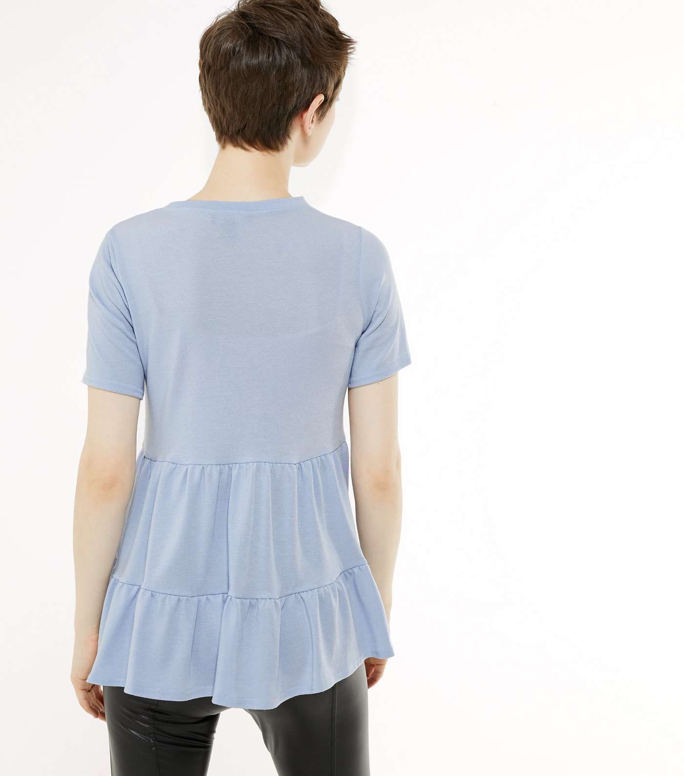 Pale Blue Tiered Peplum Jersey Top Image 3