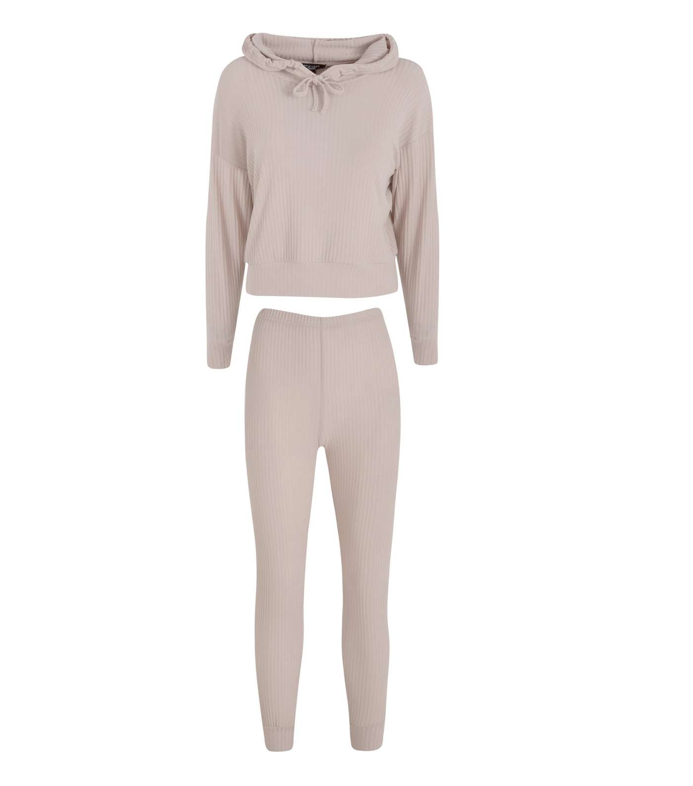 Petite Pale Pink Ribbed Hoodie and Joggers Set Image 5