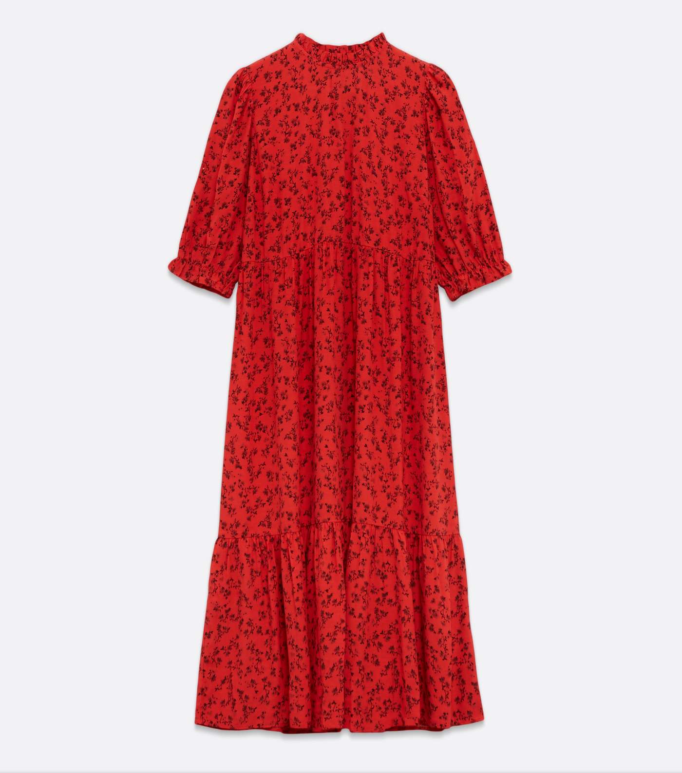 Petite Red Floral Frill Neck Tiered Midi Dress Image 5