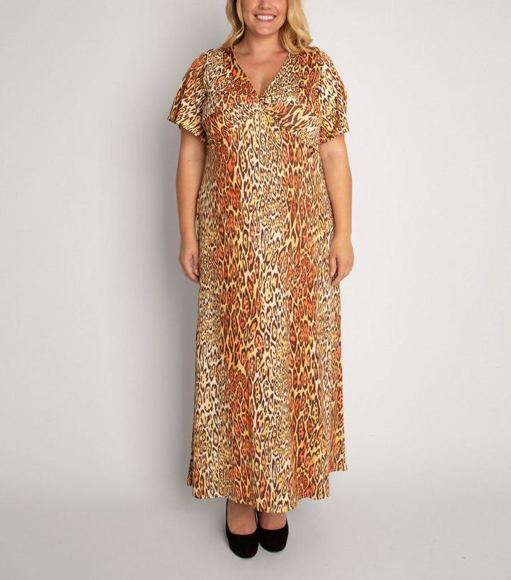 Aarya Curve Brown Leopard Print Maxi Dress | New Look