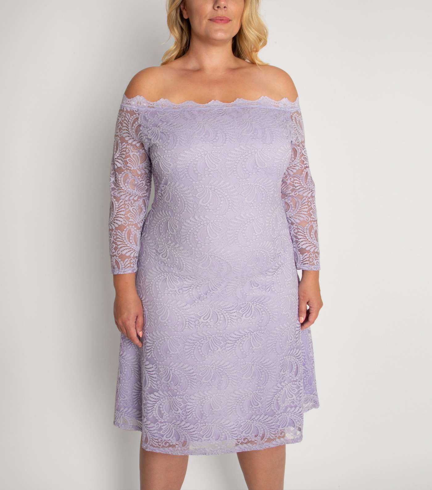 Aarya Curve Lilac Lace Bardot Dress