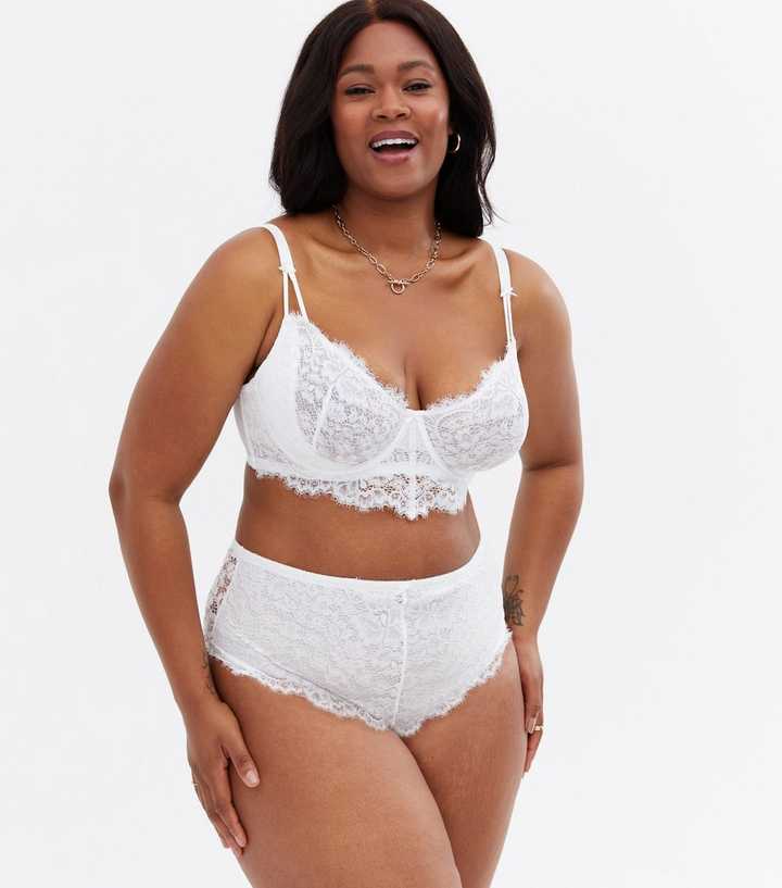 Curves Off White Lace High Waist Briefs | New Look