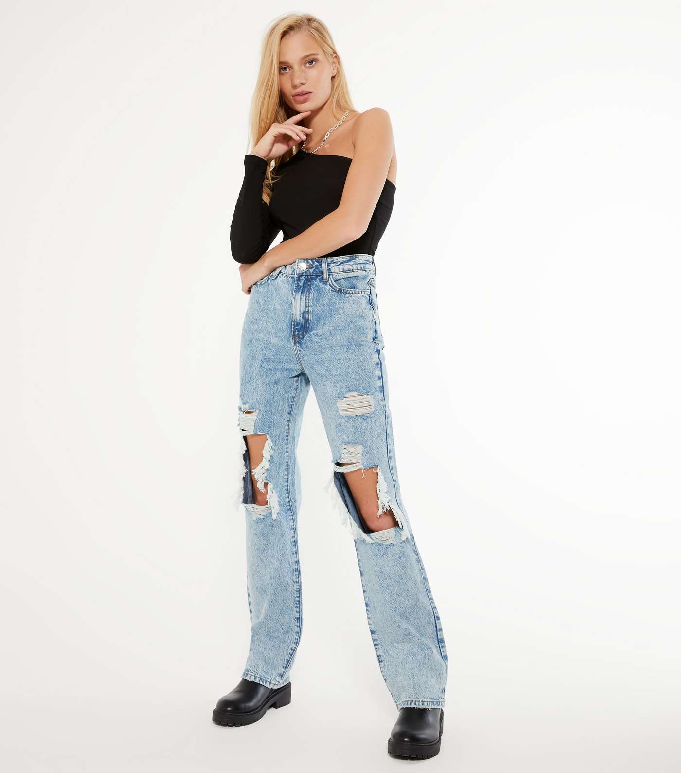 Pale Blue Ripped Full Length Anica Straight Leg Jeans