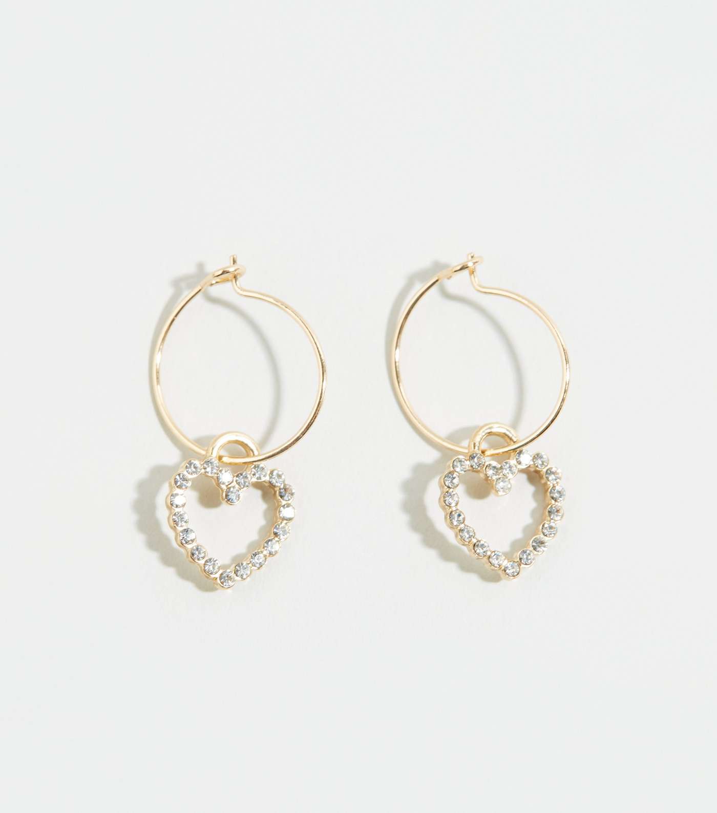 Gold Diamanté Heart Hoop Earrings