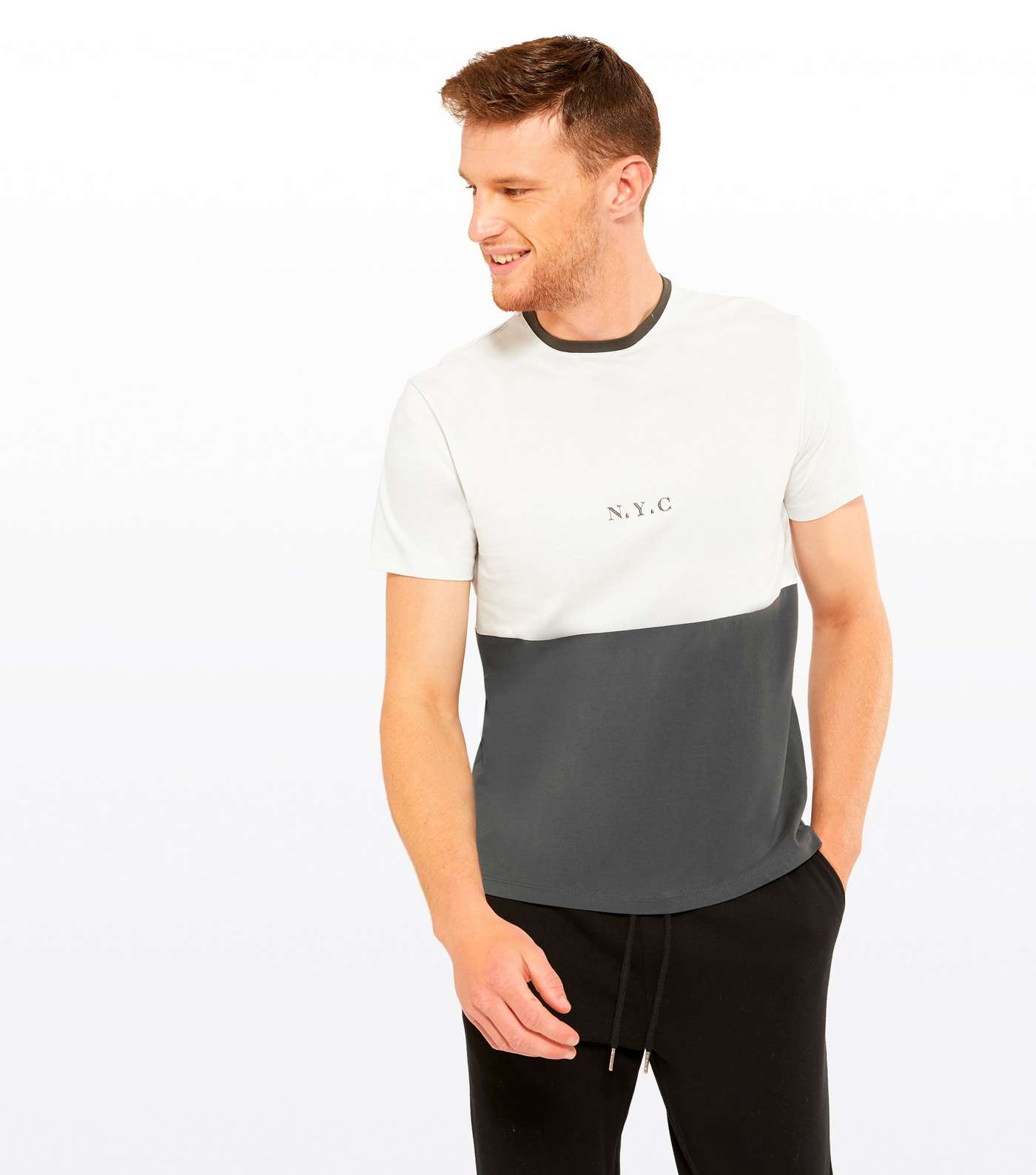 Dark Grey NYC Embroidered Colour Block T-Shirt
