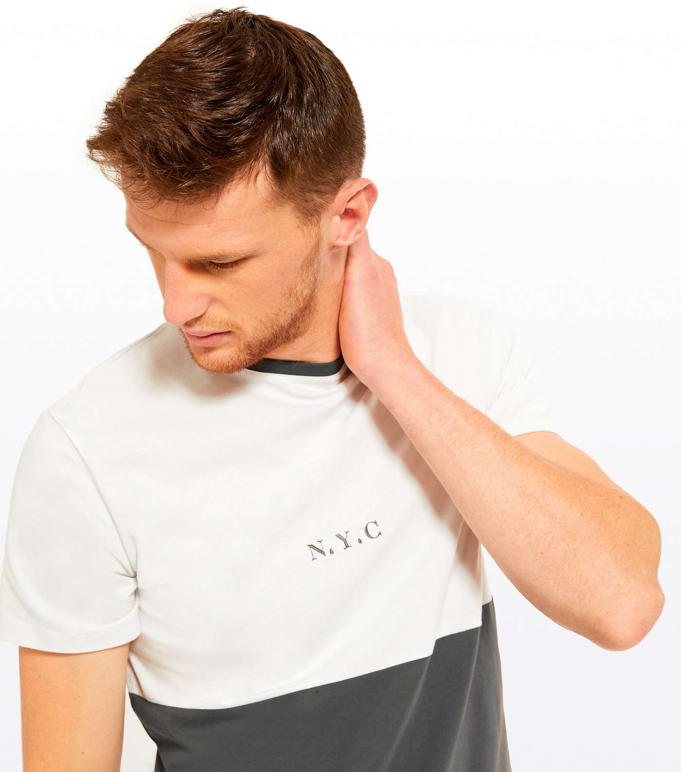 Dark Grey NYC Embroidered Colour Block T-Shirt Image 3