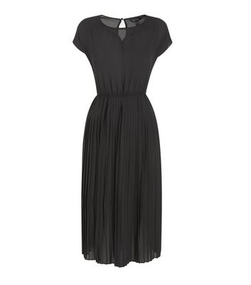 black pleated chiffon dress