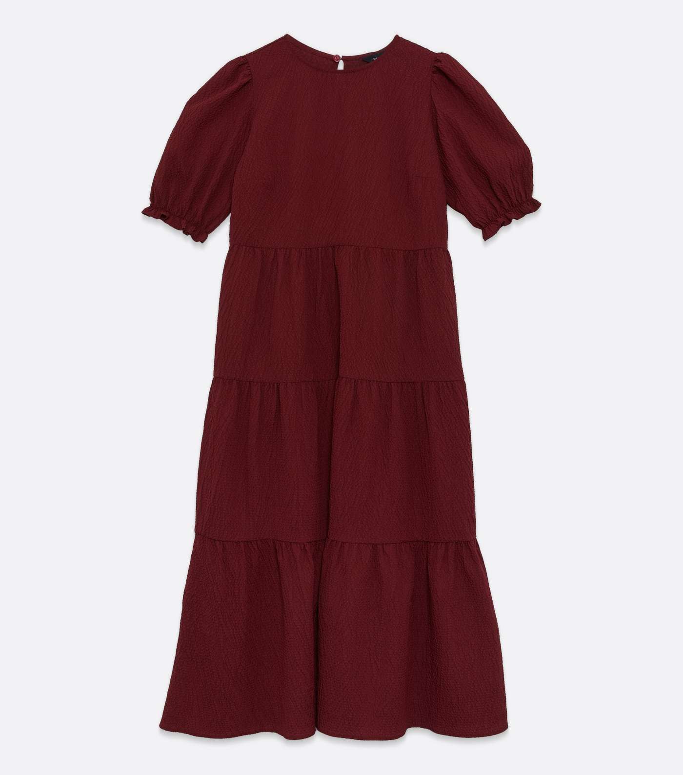 Burgundy Puff Sleeve Smock Midi Dress  Image 5
