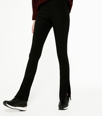 Black Ribbed High Waist Split Flared 