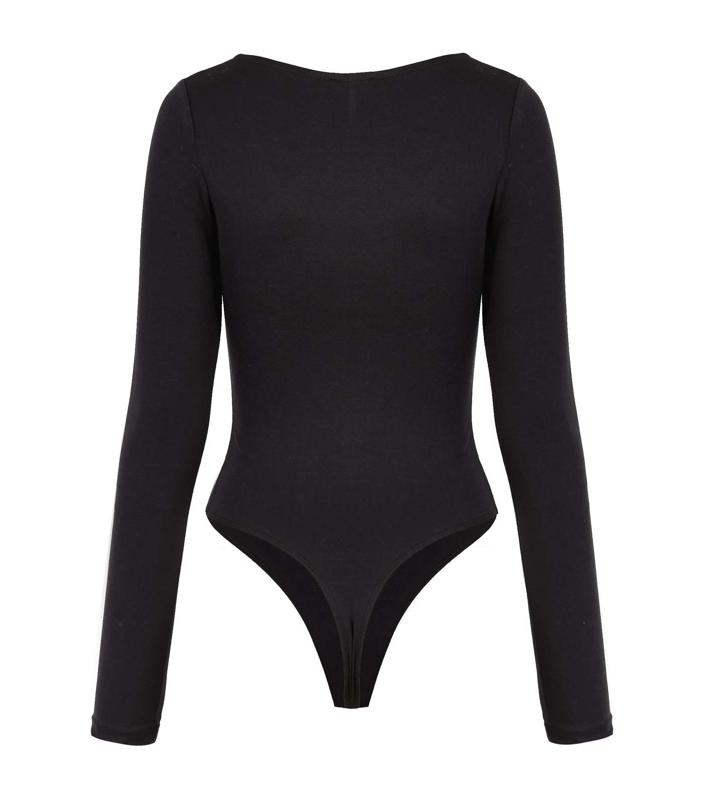 Black Scoop Neck Long Sleeve Thong Bodysuit Image 2
