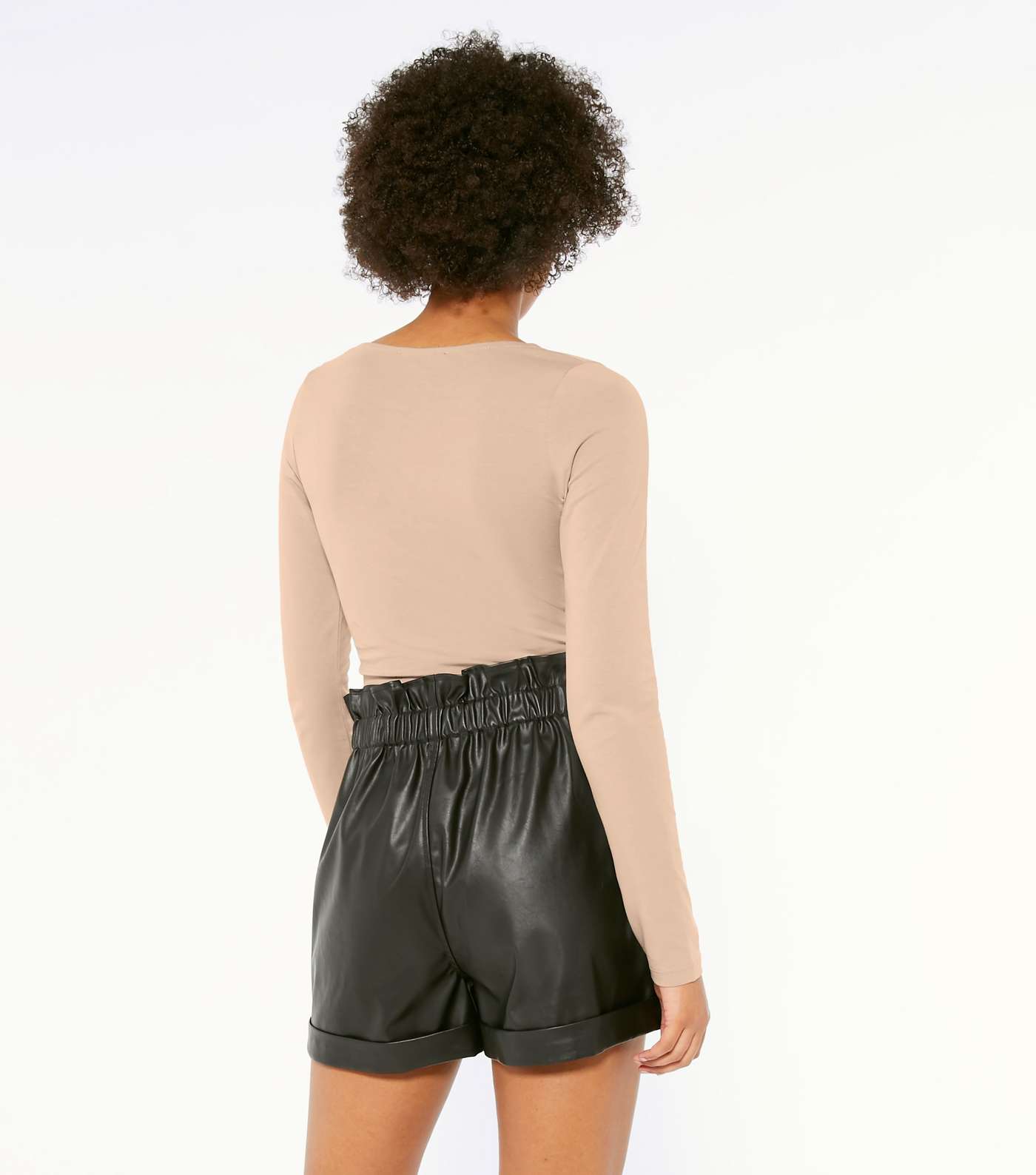 Light Brown Scoop Neck Long Sleeve Thong Bodysuit  Image 3