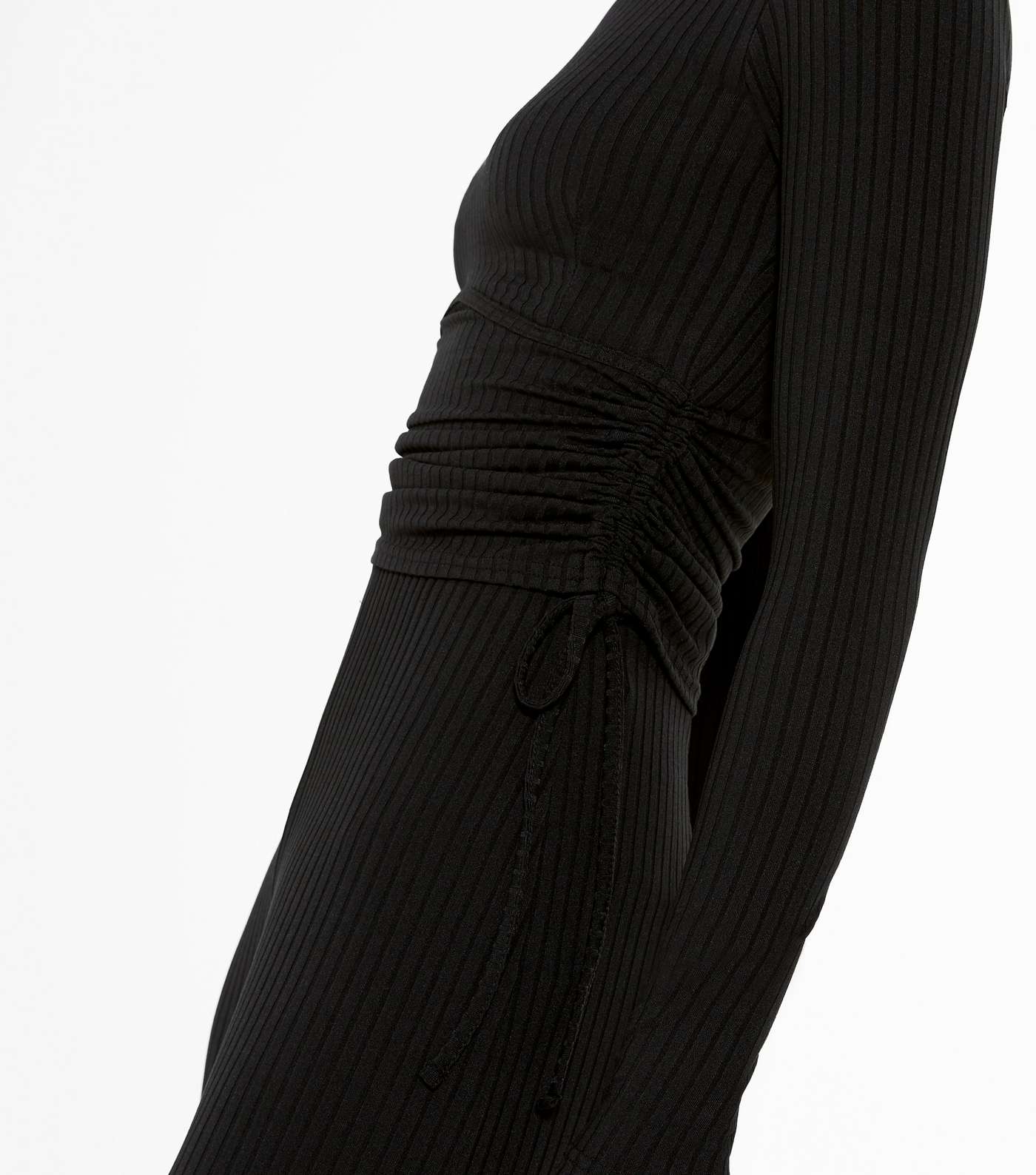 Black Ruched Tie Side Ribbed Top Image 4
