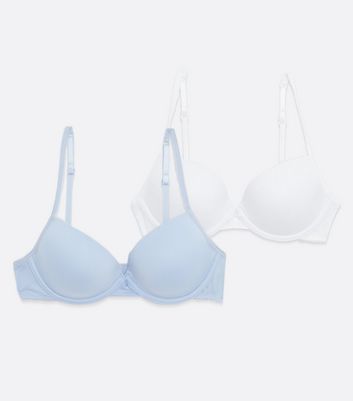 Girls 2 Pack Pale Blue and White T-Shirt Bras New Look