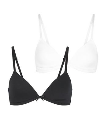 Girls 2 Pack Black and White Non Wired Bras New Look