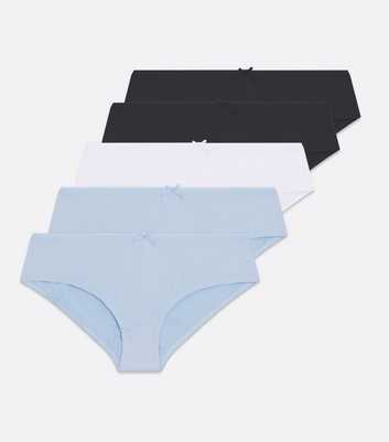 Girls 5 Pack Pale Blue White and Black Briefs