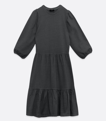 Image of Black Acid Wash Jersey Tiered Smock Dress New Look