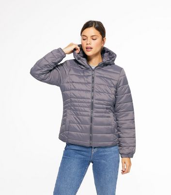 dark grey hooded puffer jacket