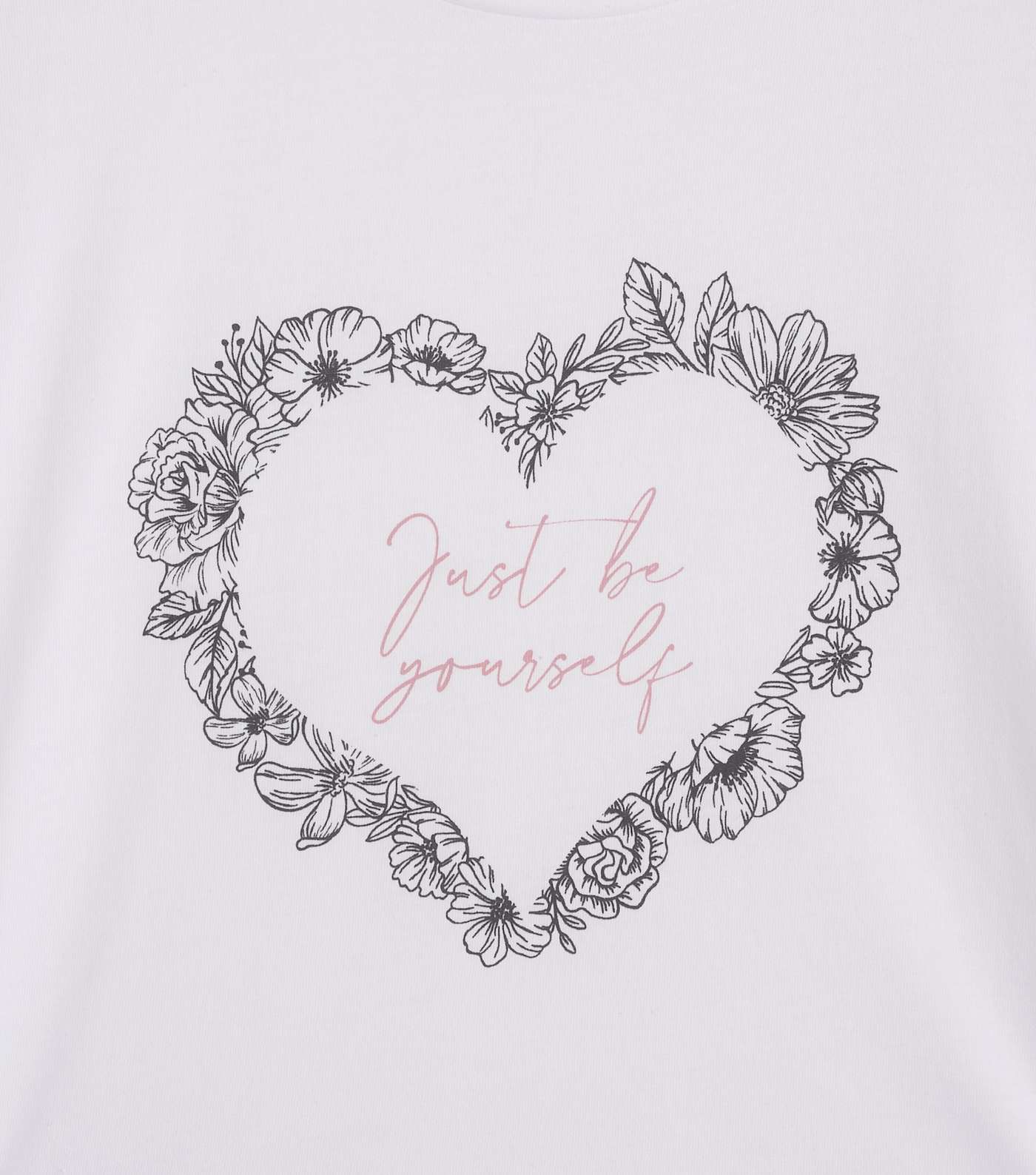 Girls White Heart Just Be Yourself Slogan T-Shirt Image 3