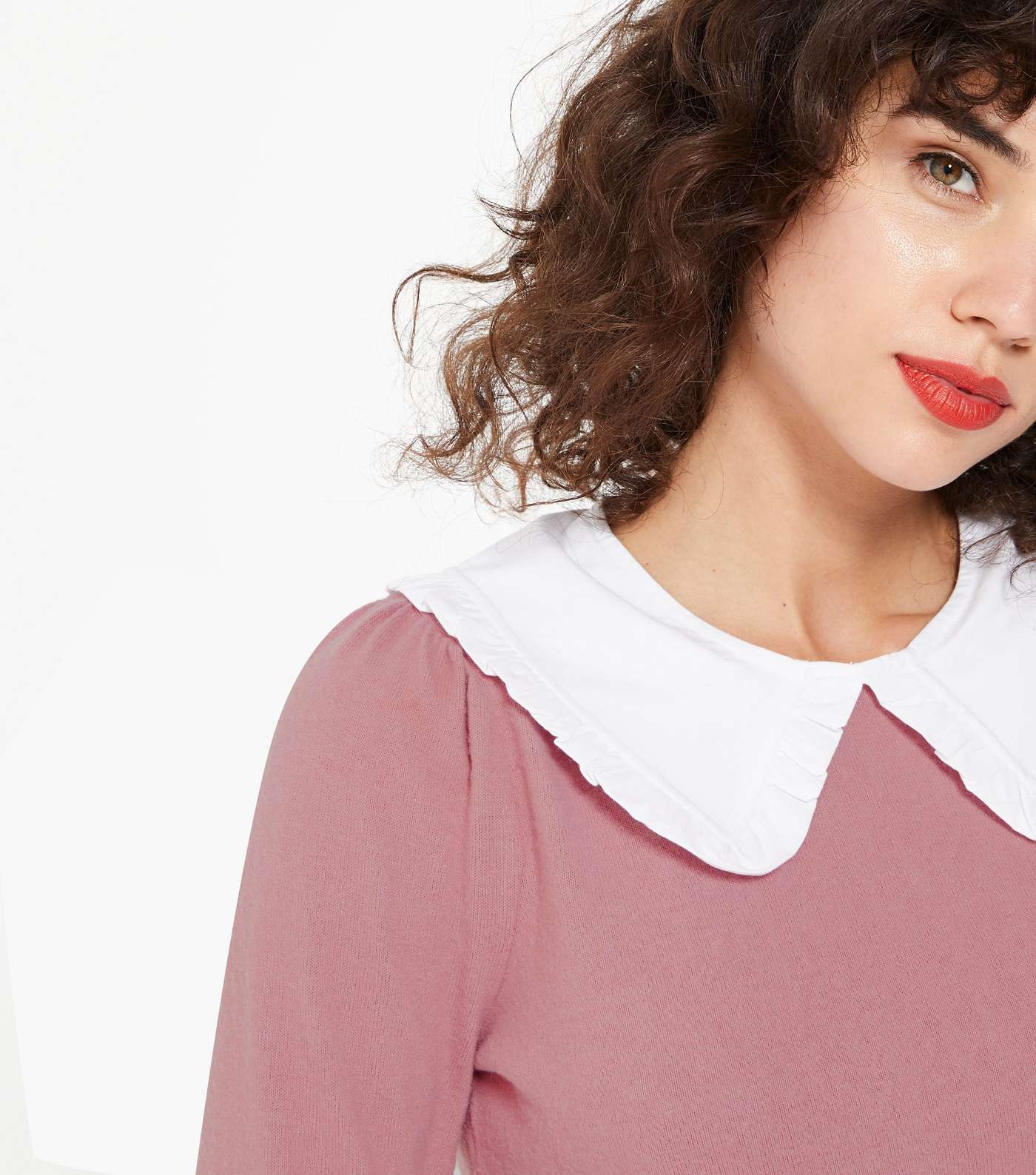 Mid Pink Fine Knit Frill Collar Top Image 4