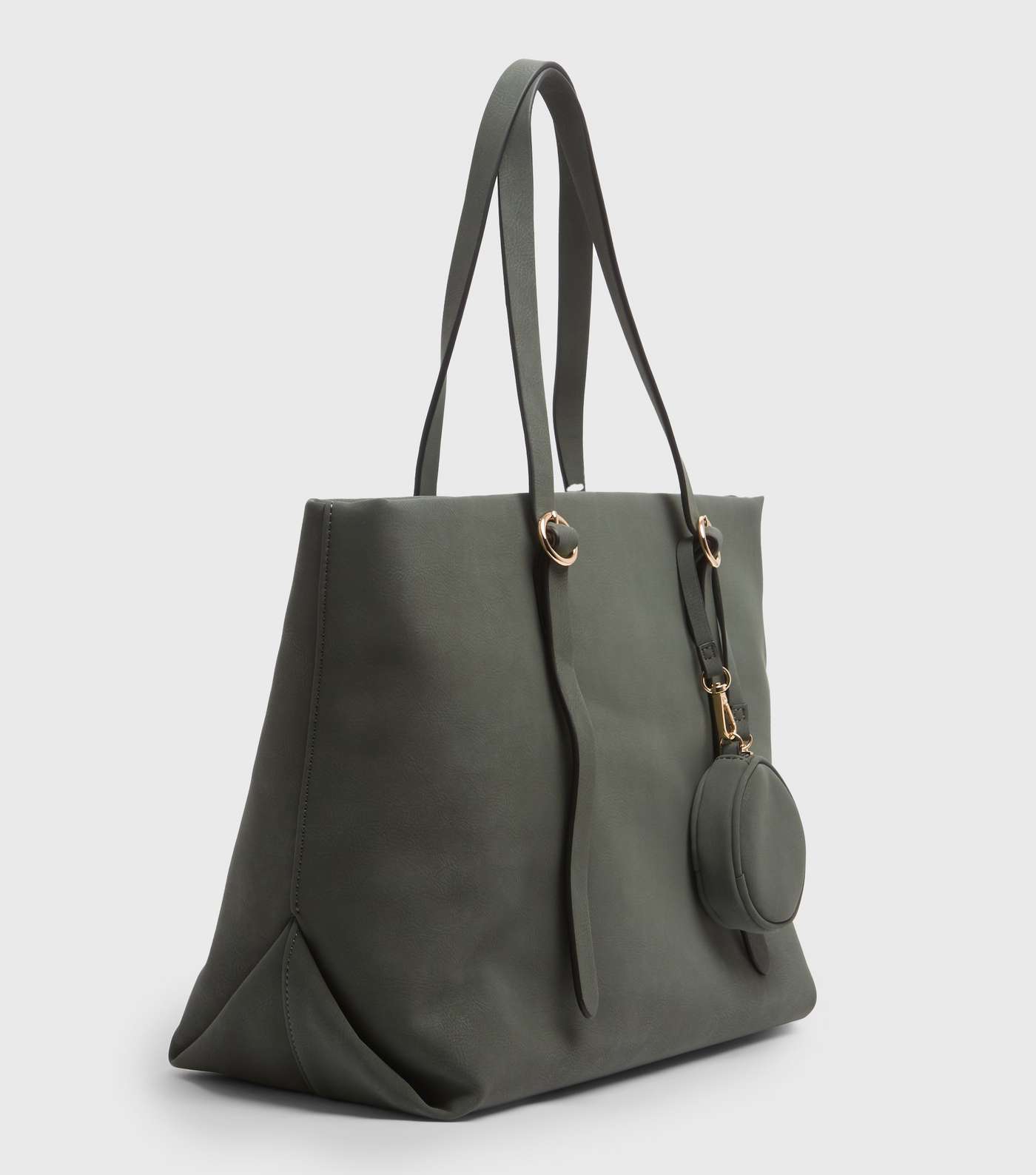Dark Green Leather-Look Rounded Pouch Tote Bag Image 4