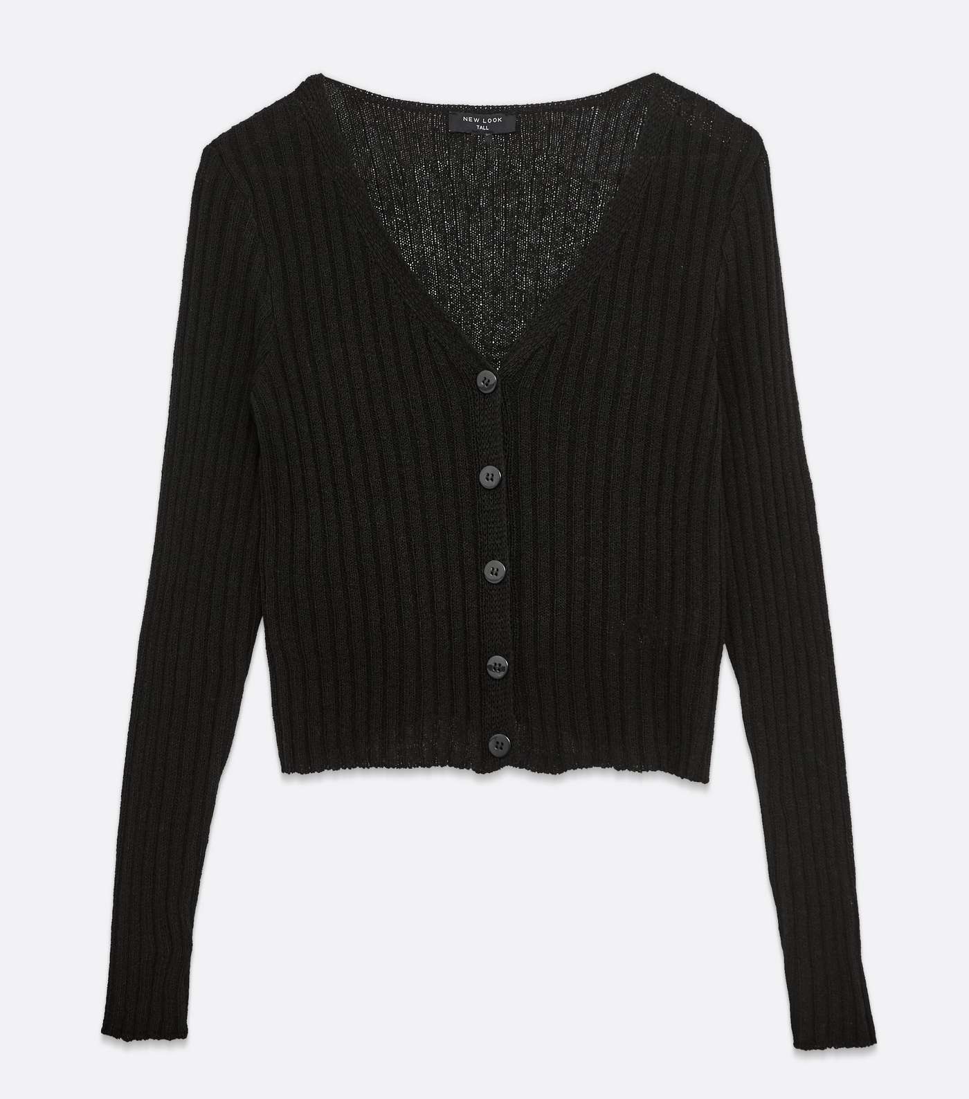 Tall Black Ribbed Knit Button Up Cardigan Image 5