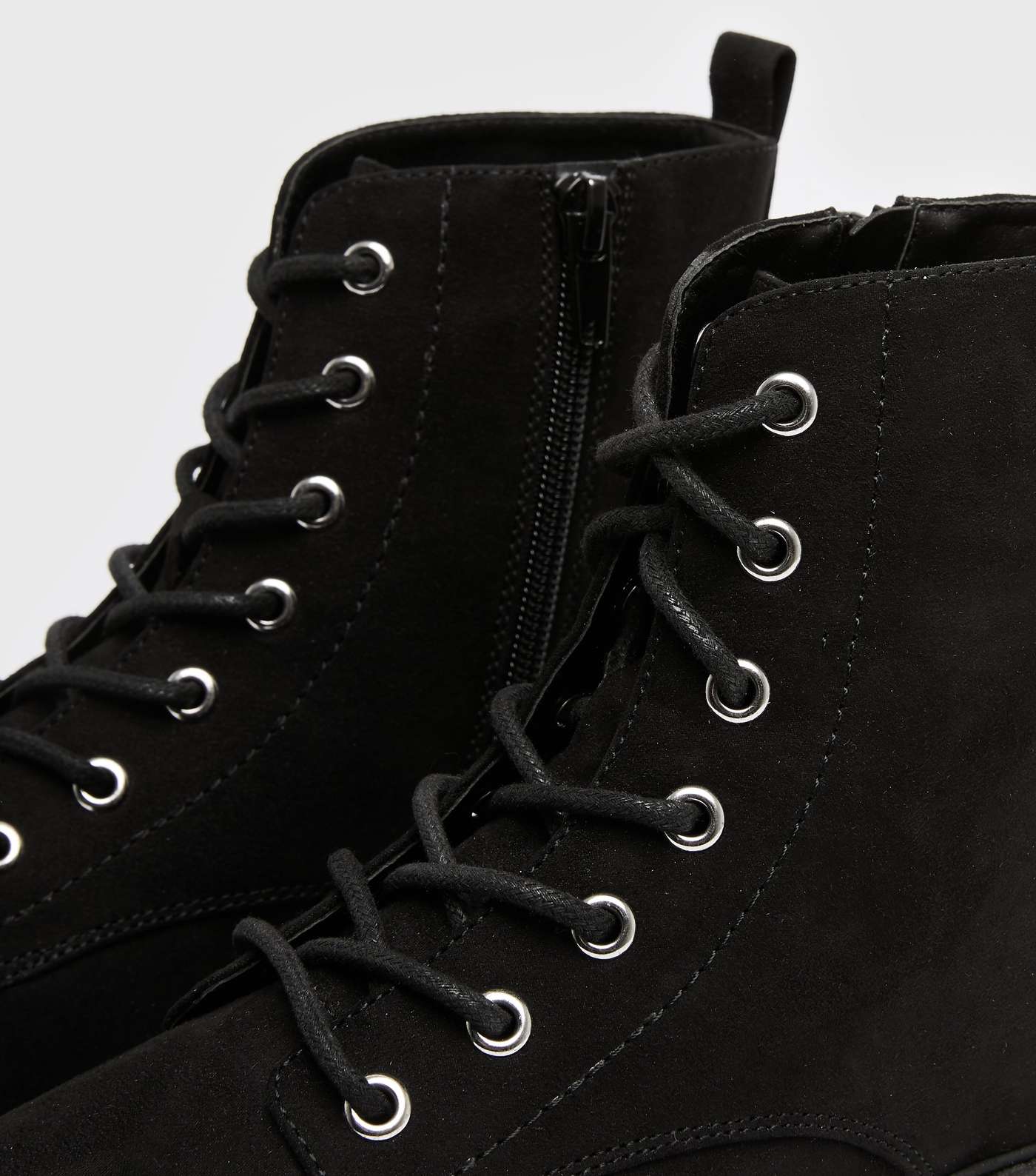 Black Suedette Chunky Lace Up Boots Image 3